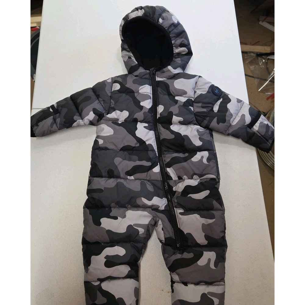 Michael Kors Baby Snowsuit 0-6M Gray Black Camo Hooded Puffer Bunting Warm